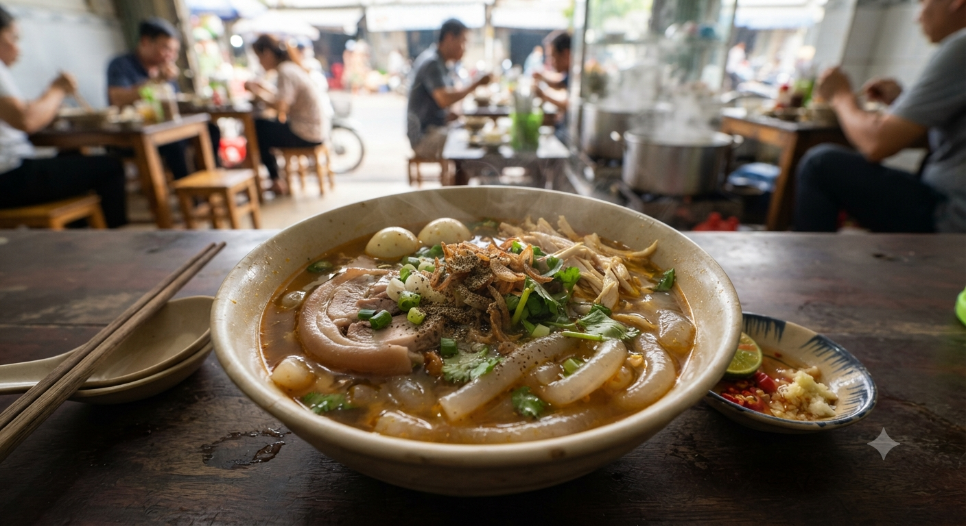 Nước dùng đậm đà và sợi bánh canh đặc trưng